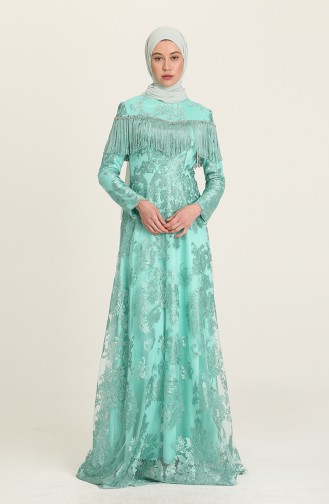 Evening Dress with Tassel and Stones 7176-03 Mint Green 7176-03