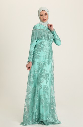 Evening Dress with Tassel and Stones 7176-03 Mint Green 7176-03