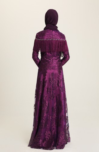 Evening Dress with Tassel and Stones 7176-01 Purple 7176-01