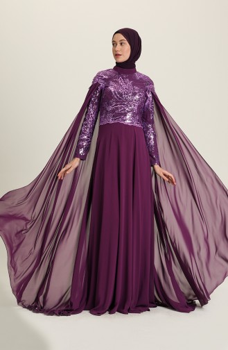 Robe de Soirée Bordée de Paillettes 7228-03 Pourpre 7228-03