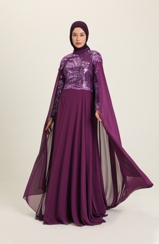 Robe de Soirée Bordée de Paillettes 7228-03 Pourpre 7228-03