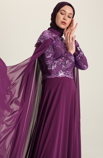 Scale Detailed Evening Dress 7228-03 Purple 7228-03