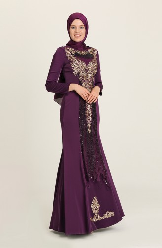 Purple Hijab Evening Dress 7621-02