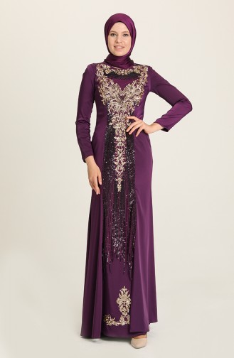 Purple Hijab Evening Dress 7621-02