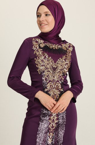 Purple Hijab Evening Dress 7621-02