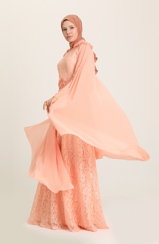 Salmon Hijab Evening Dress 7113-02