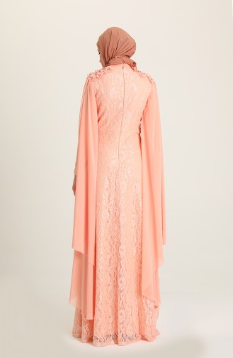 Salmon Hijab Evening Dress 7113-02