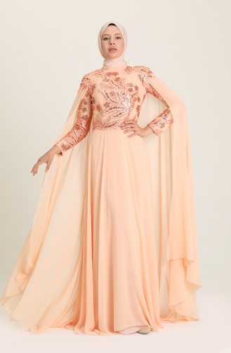 Scale Detailed Evening Dress 7228-04 Salmon 7228-04