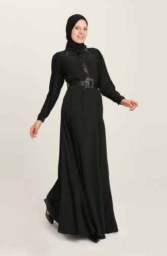 Black Hijab Evening Dress 61738-07