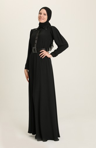 Black Hijab Evening Dress 61738-07