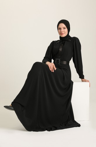 Black Hijab Evening Dress 61738-07