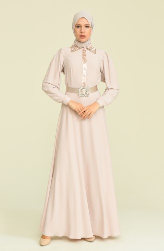 Beige Hijab Evening Dress 61738-08