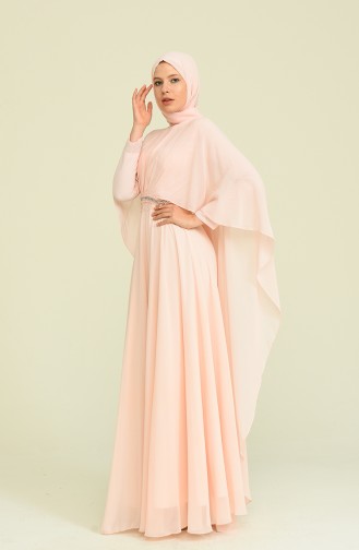 Powder Hijab Evening Dress 9202-05