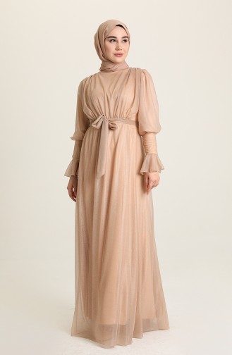 Beige Hijab Evening Dress 5367-27