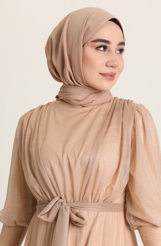 Beige Hijab Evening Dress 5367-27