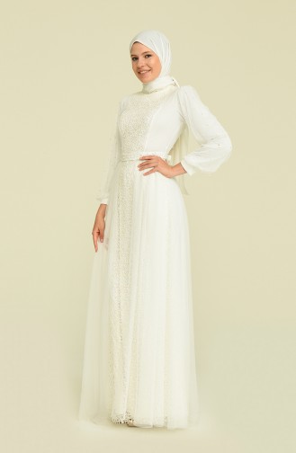 Ecru Hijab Evening Dress 5632-10