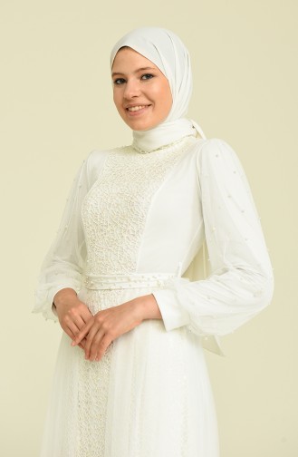 Ecru Hijab Evening Dress 5632-10