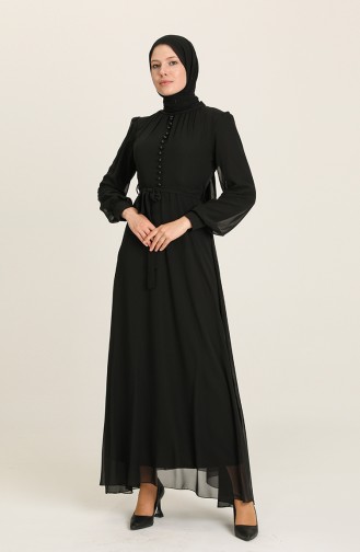 Black Hijab Evening Dress 5695-01