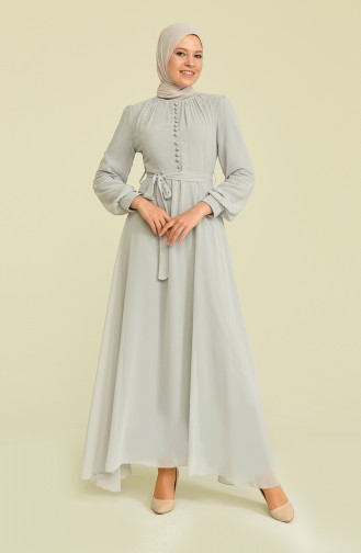 Gray Hijab Evening Dress 5695-02