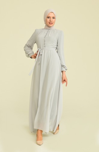 Gray Hijab Evening Dress 5695-02