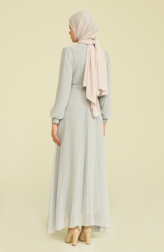 Gray Hijab Evening Dress 5695-02