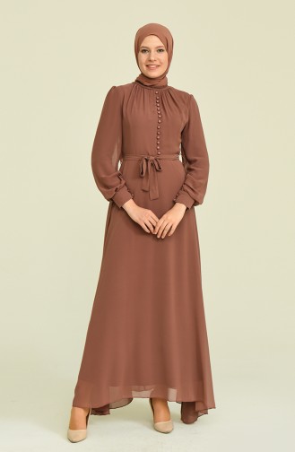 Brown Hijab Evening Dress 5695-04