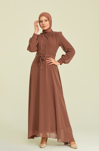 Brown Hijab Evening Dress 5695-04