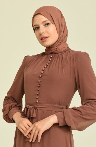 Brown Hijab Evening Dress 5695-04