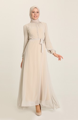 Beige Hijab Evening Dress 5695-05