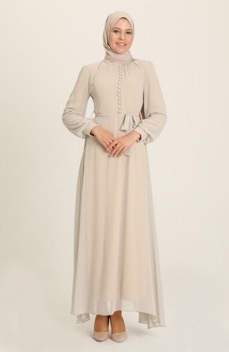 Beige Hijab Evening Dress 5695-05