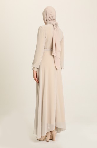 Beige Hijab Evening Dress 5695-05