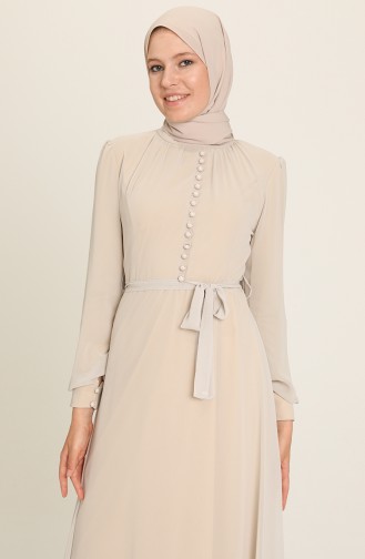 Beige Hijab Evening Dress 5695-05