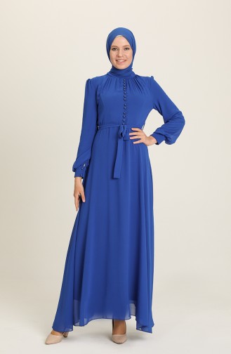 Saxe Hijab Evening Dress 5695-06