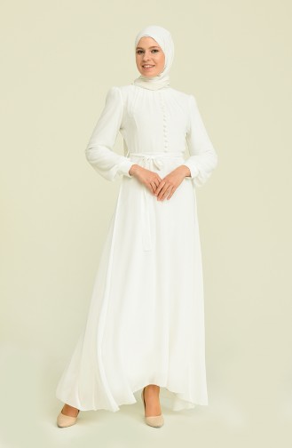 White Hijab Evening Dress 5695-07