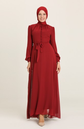 Claret Red Hijab Evening Dress 5695-08