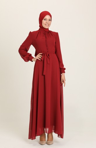 Claret Red Hijab Evening Dress 5695-08