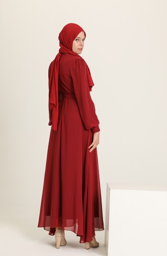 Claret Red Hijab Evening Dress 5695-08