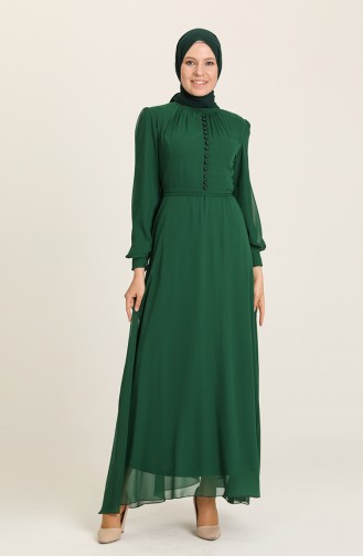 Emerald Green Hijab Evening Dress 5695-09