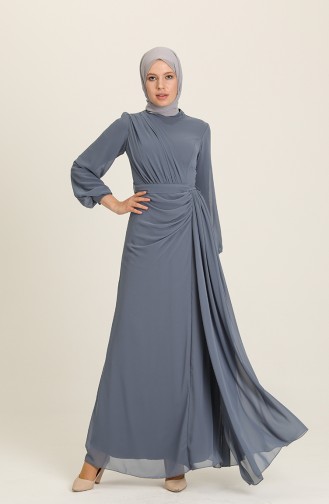 Anthracite Hijab Evening Dress 5711-01