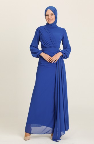 Saxe Hijab Evening Dress 5711-02