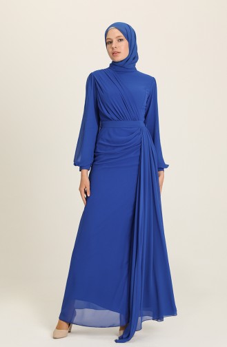 Saxe Hijab Evening Dress 5711-02
