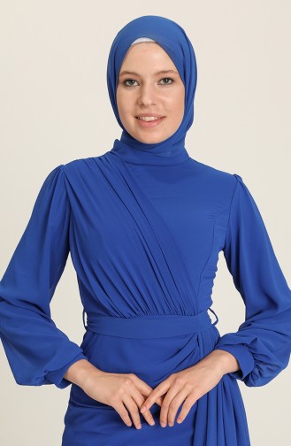 Saxe Hijab Evening Dress 5711-02