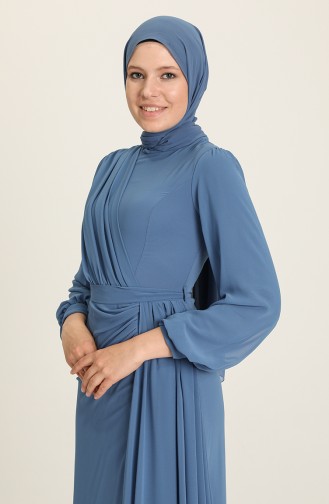 Robe de Soirée a Ceinture 5711-03 İndigo 5711-03