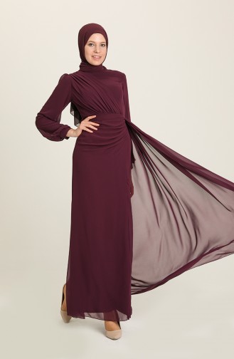 Plum Hijab Evening Dress 5711-04