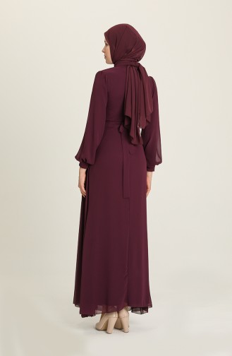 Plum Hijab Evening Dress 5711-04
