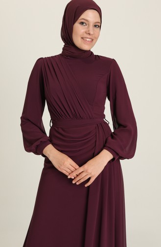 Plum Hijab Evening Dress 5711-04