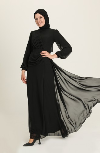 Black Hijab Evening Dress 5711-05