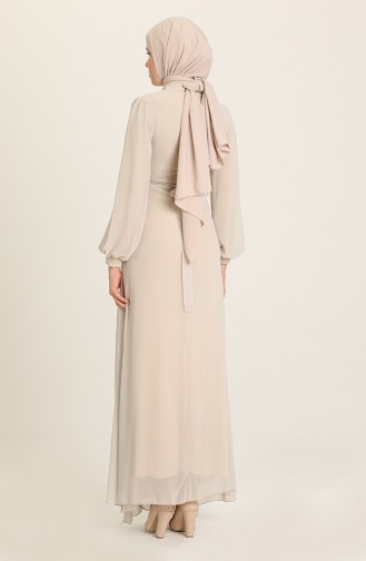 Beige Hijab Evening Dress 5711-06