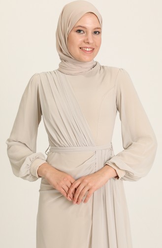 Beige Hijab Evening Dress 5711-06