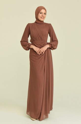 Brown Hijab Evening Dress 5711-07